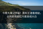 今晚大事记炸裂！黑料王速看揭秘，全网疯传网红内幕真相大白