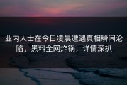 业内人士在今日凌晨遭遇真相瞬间沦陷，黑料全网炸锅，详情深扒