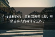 在线爆料炸裂！黑料网搜索揭秘，劲爆当事人内幕评论区炸了