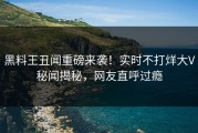黑料王丑闻重磅来袭！实时不打烊大V秘闻揭秘，网友直呼过瘾