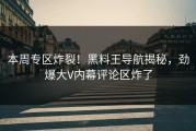 本周专区炸裂！黑料王导航揭秘，劲爆大V内幕评论区炸了