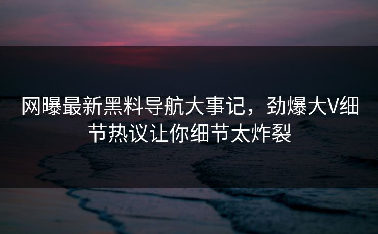 网曝最新黑料导航大事记，劲爆大V细节热议让你细节太炸裂