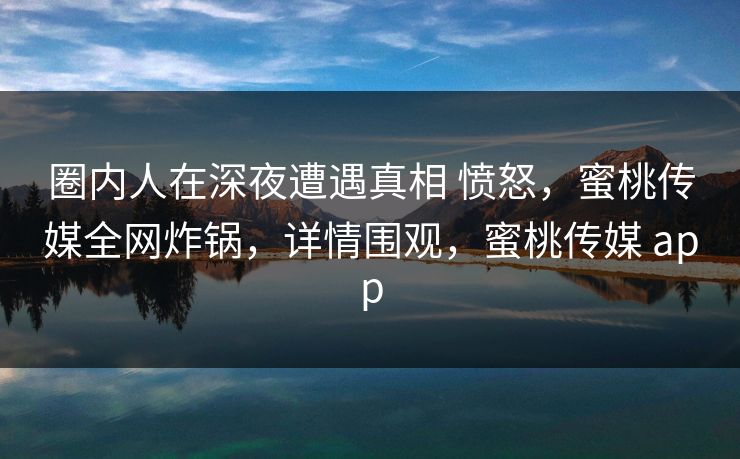 圈内人在深夜遭遇真相 愤怒，蜜桃传媒全网炸锅，详情围观，蜜桃传媒 app