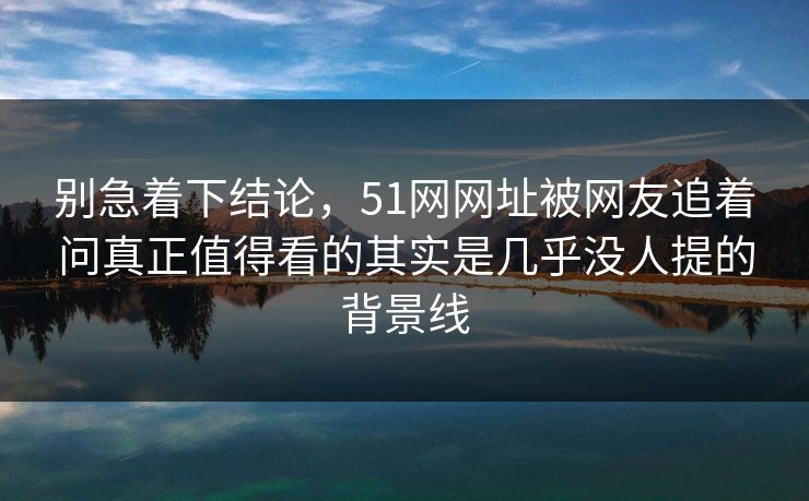 别急着下结论，51网网址被网友追着问真正值得看的其实是几乎没人提的背景线
