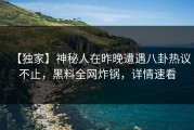 【独家】神秘人在昨晚遭遇八卦热议不止，黑料全网炸锅，详情速看